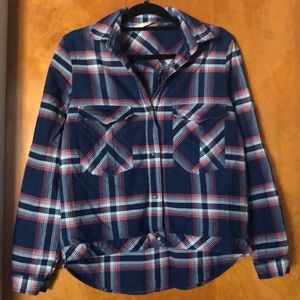 ZARA Button-down Shirt Jacket Red WhiteBlue